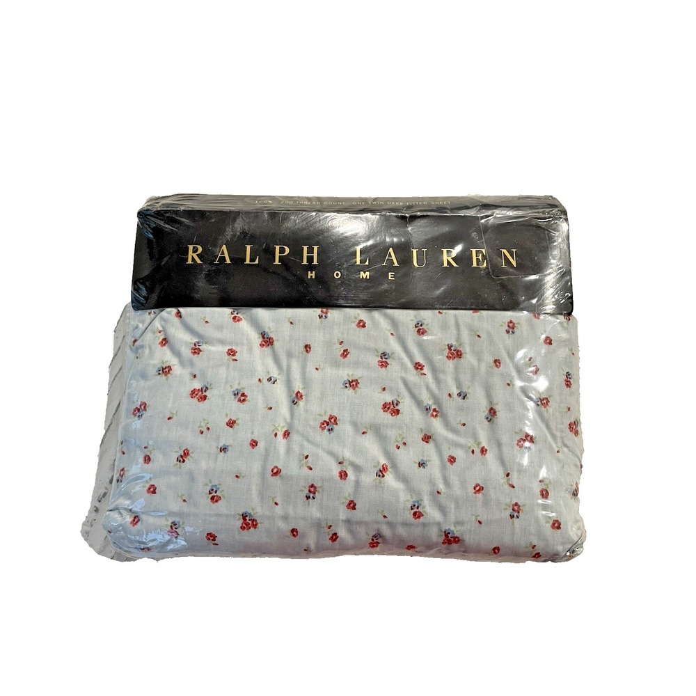 New Vtg Ralph Lauren Clementine Blue TWIN Fitted Sheet Floral Cottagecore NOS